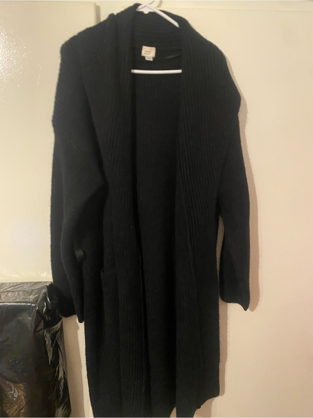 a new day Black Long Open-Front Ribbed Cardigan